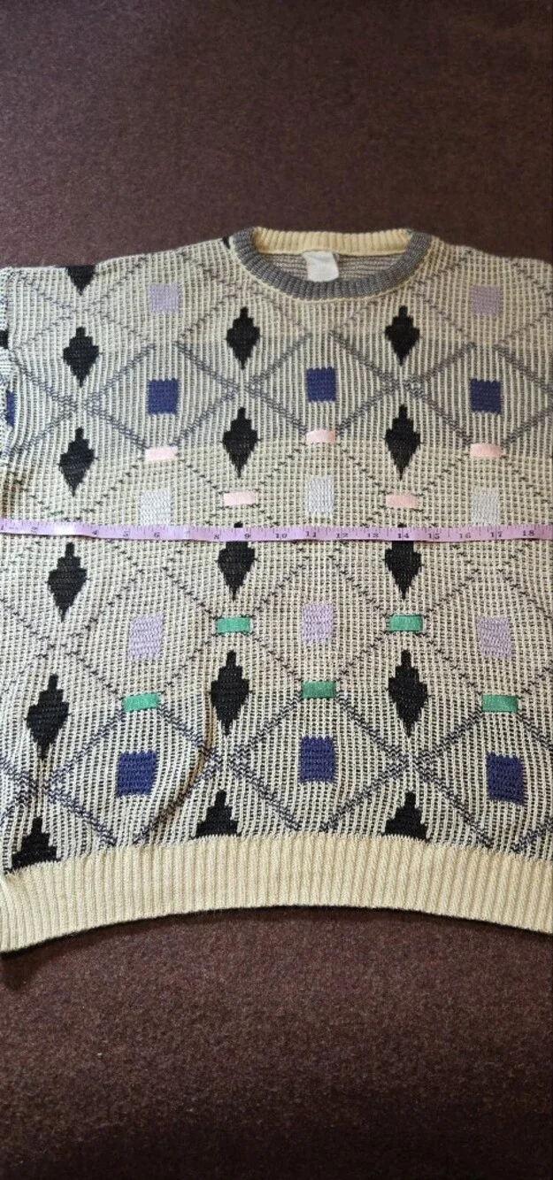 Vintage Geometric Sweater Cotton Blend Made In Italy Size Large 80s